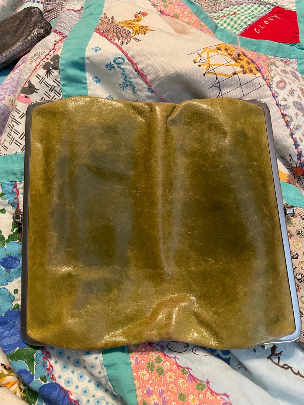 HOBO Olive Leather Frame Clutch